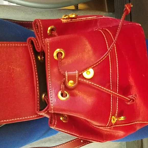 LANCEL PARIS Made in FRANCE Red Leather Backpack Vintage Distressed Zipper - Picture 4 of 16